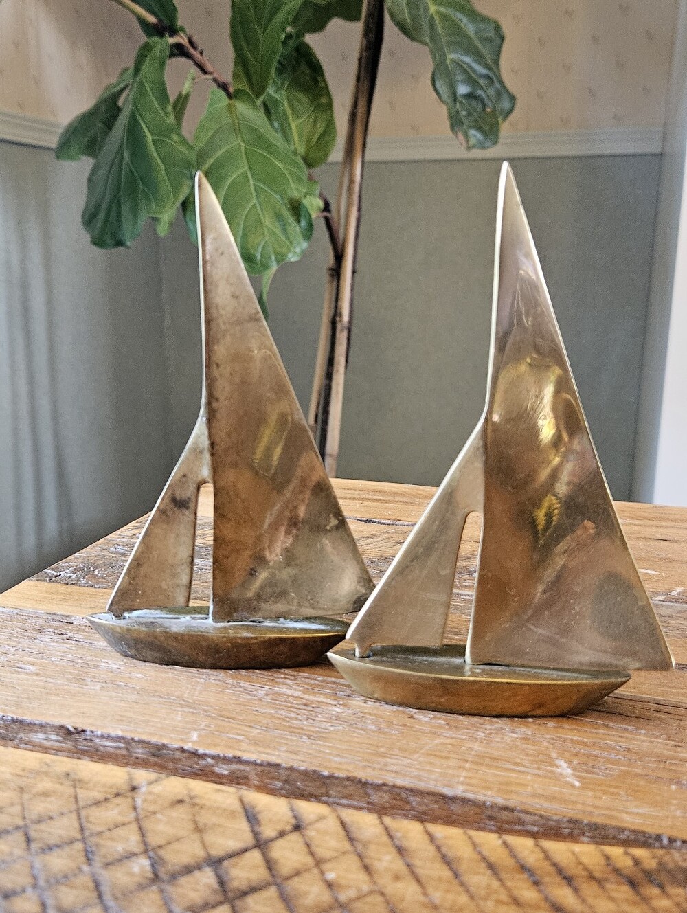 Vintage Brass Sailboats (Set of 2)